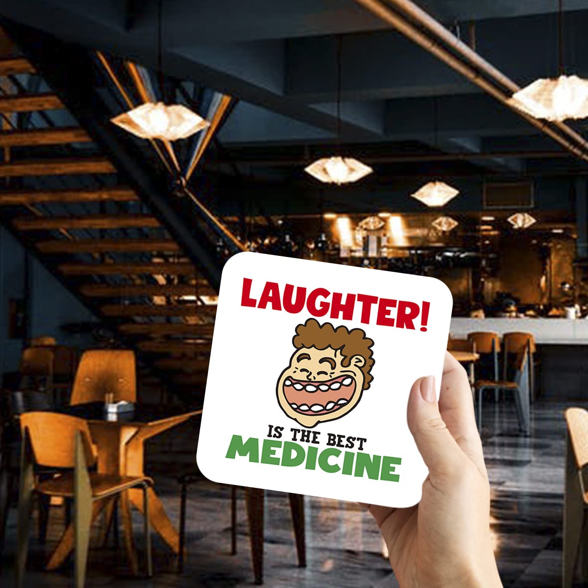 CS417 Laughter! is The Best Medicine Novelty Funny Coffee Tea Drink Gift Glossy MDF Wooden Coaster