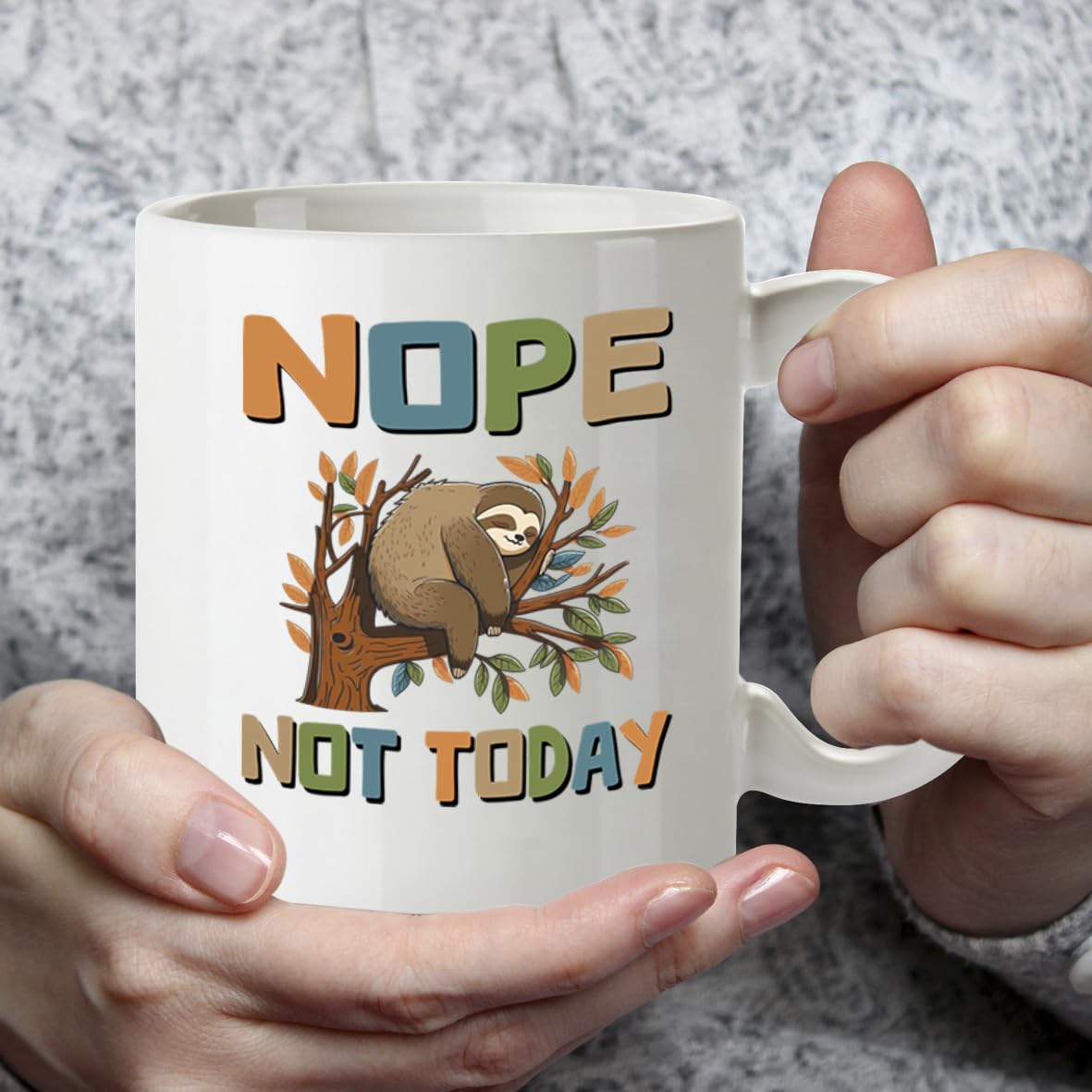 Kruzroyal DZ968 Nope Not Today Sloth Coffee Mug - Funny Sarcastic Anti-Morning Gift for Men, Women, Friends, Coworkers, Mom, Dad - 11oz White Ceramic