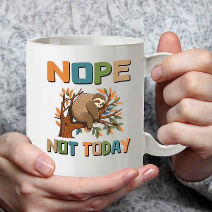 Kruzroyal DZ968 Nope Not Today Sloth Coffee Mug - Funny Sarcastic Anti-Morning Gift for Men, Women, Friends, Coworkers, Mom, Dad - 11oz White Ceramic