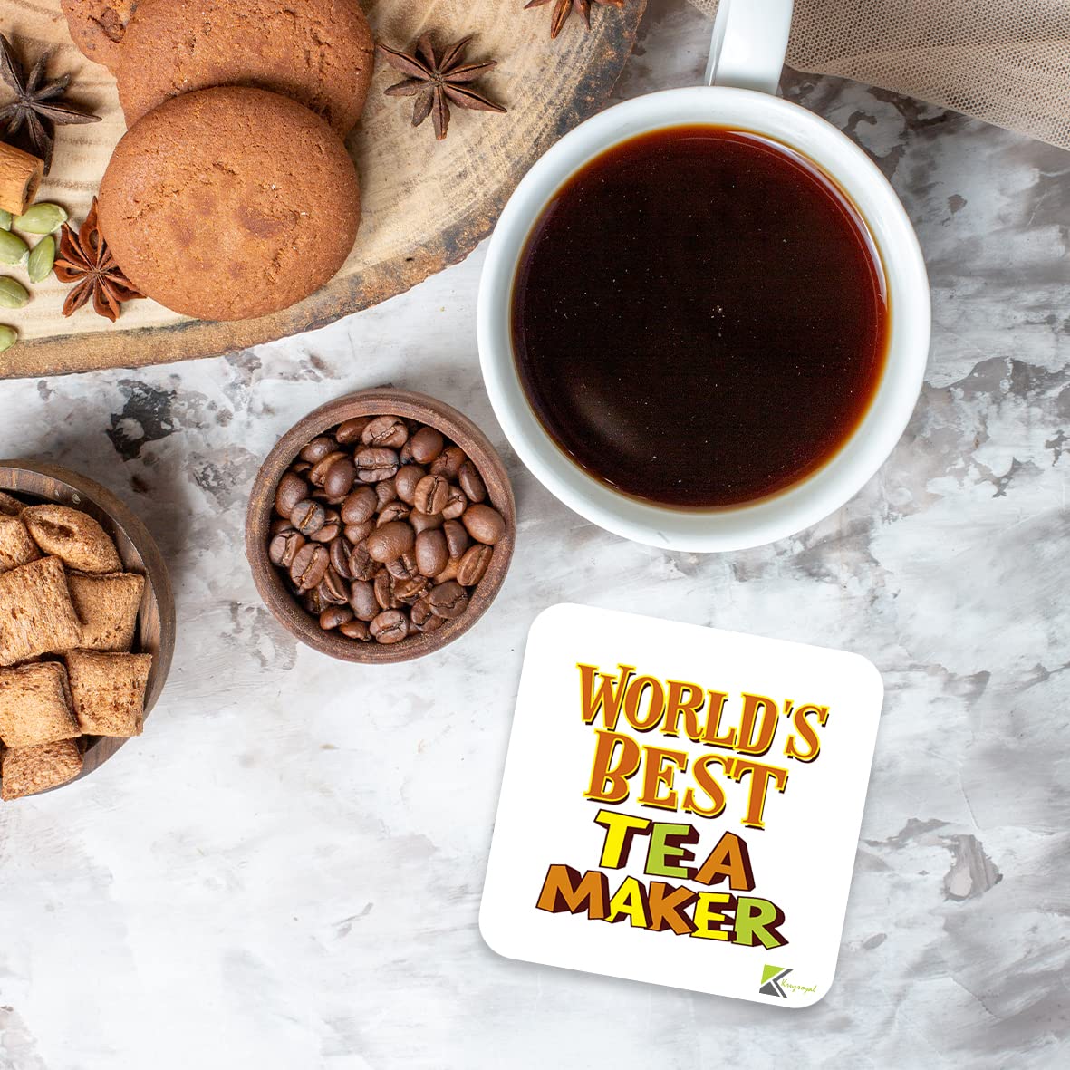 WB028 World's Best Tea Maker MDF Wooden Coaster by Kruzroyal | Gift for Tea Maker | Unique Novelty Present | 9cm x 9cm | Coffee Tea MDF Wooden Coaster