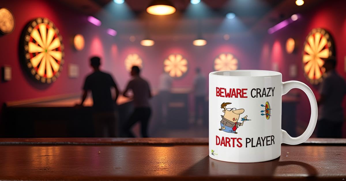 Kruzroyal "Beware Crazy Darts Player Funny Mug - 11oz Ceramic Coffee Cup, Novelty Gift for Men, Dad, Husband, League and Game Room