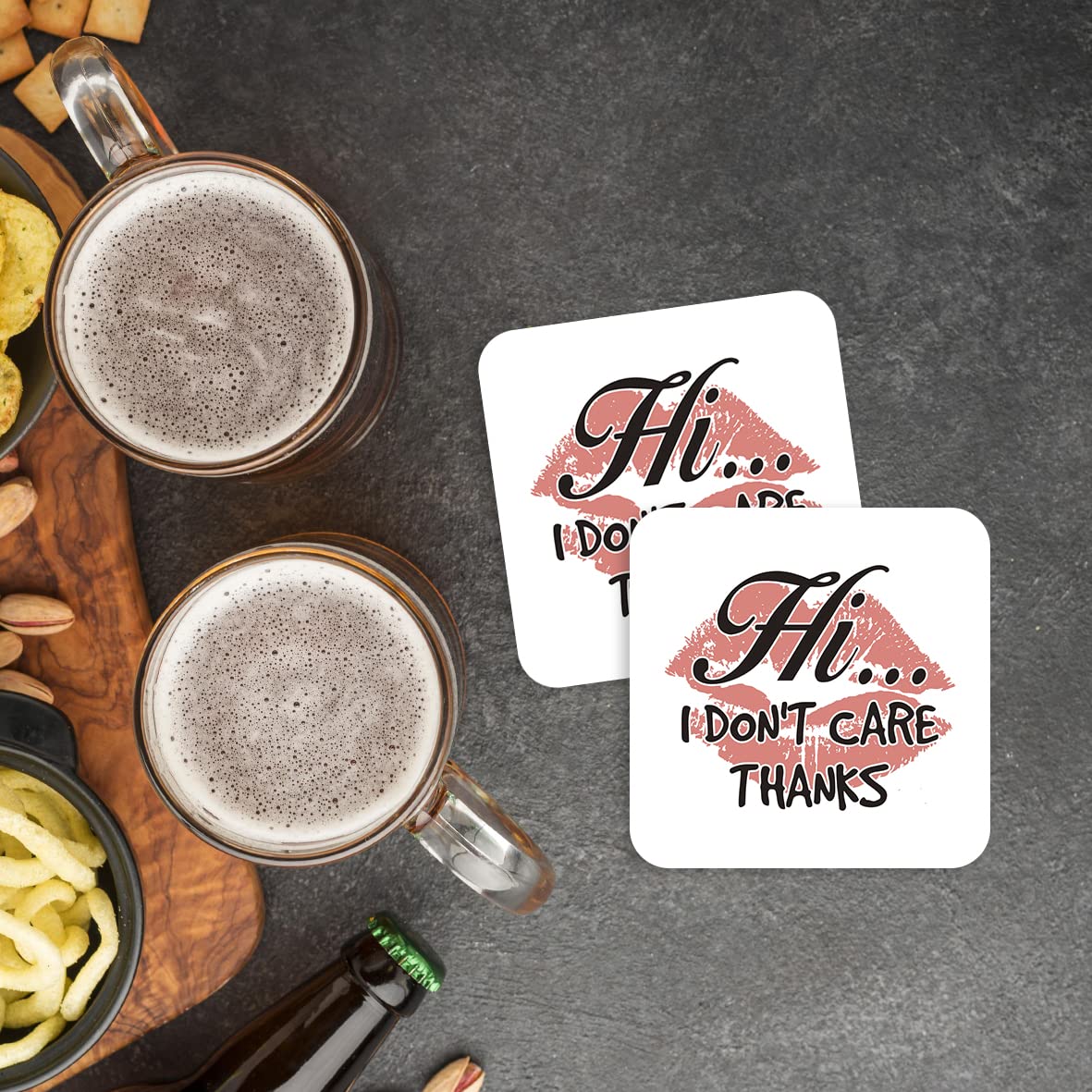 CS604 Hi... I Don't Care Thanks Novelty Funny Coffee Tea Drink Gift Glossy MDF Wooden Coaster
