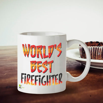 Kruzroyal DZ855 World's Best Firefighter Mug 11oz - White Ceramic Cup for Fireman, Fire Crew - Ideal Birthday, Retirement, Passing Out Present