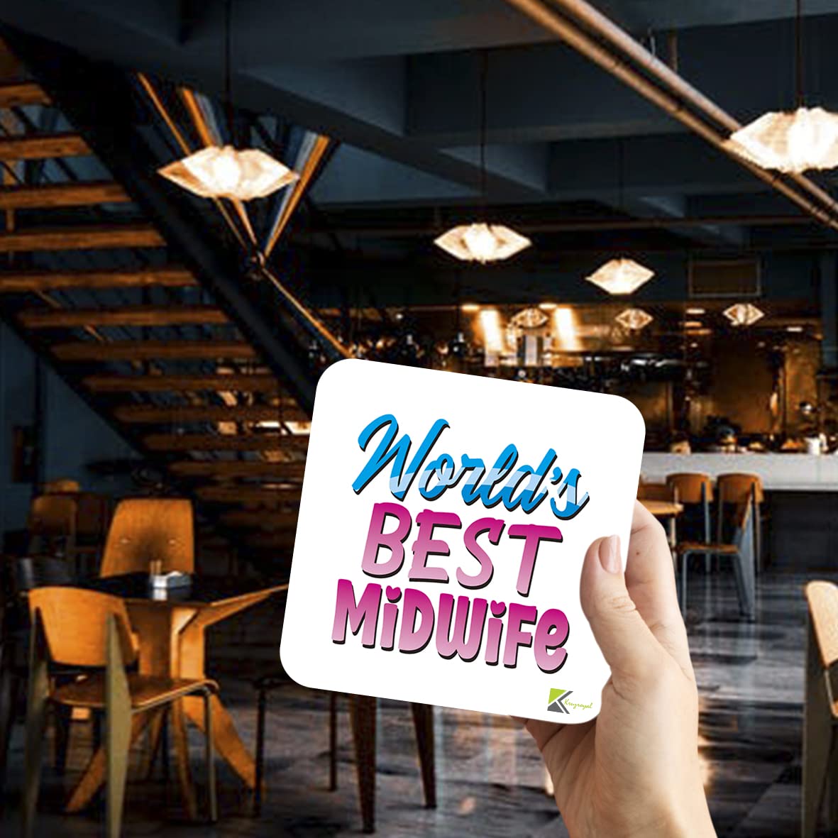 WB050 World's Best Midwife MDF Wooden Coaster by Kruzroyal | Gift for Midwife | Unique Novelty Present | 9cm x 9cm | Coffee Tea MDF Wooden Coaster
