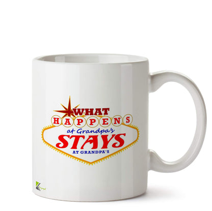 Kruzroyal What Happens at Grandpa's Stays at Grandpa's Mug | Funny Grandad Gift Ceramic Coffee Tea Cup for Grandfather, Dad, Men