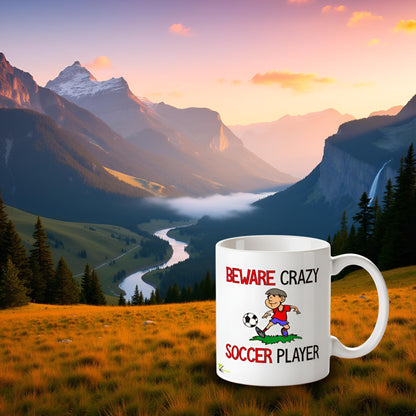 Kruzroyal "Beware Crazy Soccer Player Funny Mug - 11oz Ceramic Coffee Cup, Novelty Gift for Players, Coaches, Fans, Men, Women, Dad