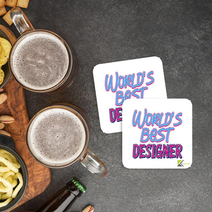 WB069 World's Best Designer MDF Wooden Coaster by Kruzroyal | Gift for Designer | Unique Novelty Present | 9cm x 9cm | Coffee Tea MDF Wooden Coaster