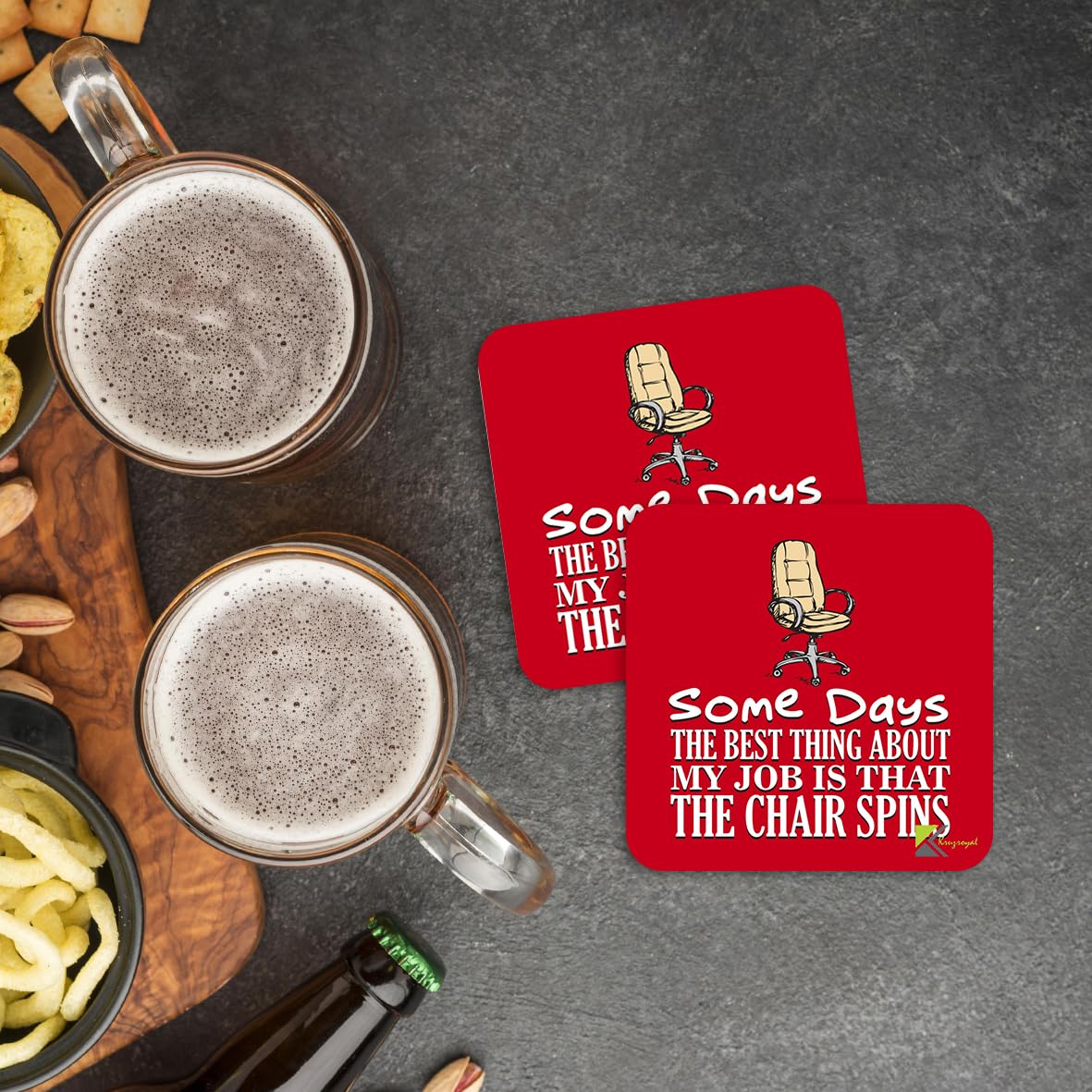 CS012 Some Days The Best Thing About My Job is That The Chair Spins Novelty Funny Coffee Tea Drink Gift Glossy MDF Wooden Coaster