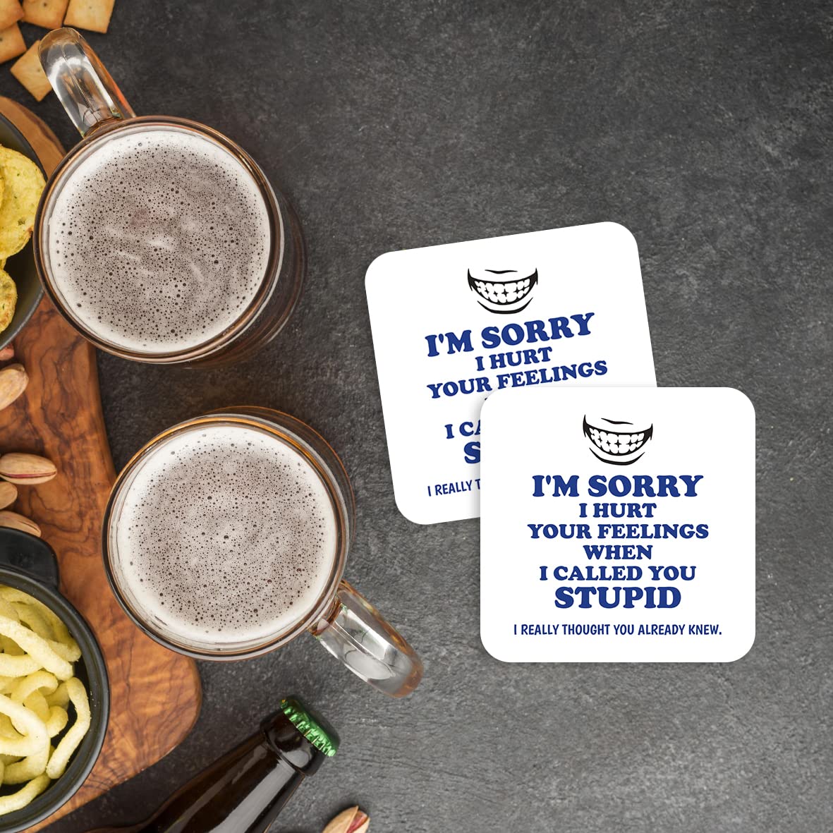 CS480 I'm Sorry i Hurt Your Feelings When i Called You Stupid, i Really Thought You Already Knew Novelty Funny Coffee Tea Drink Gift Glossy MDF Wooden Coaster