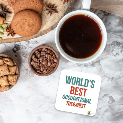 WB092 World's Best Occupational Therapist MDF Wooden Coaster by Kruzroyal | Gift for Occupational Therapist | Unique Novelty Present | 9cm x 9cm | Coffee Tea MDF Wooden Coaster