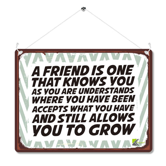 Kruzroyal MP179 A friend is one that knows you, understands where you have been,Funny Novelty Retro Vintage Metal Wall Sign Plaque 20cm x 15cm