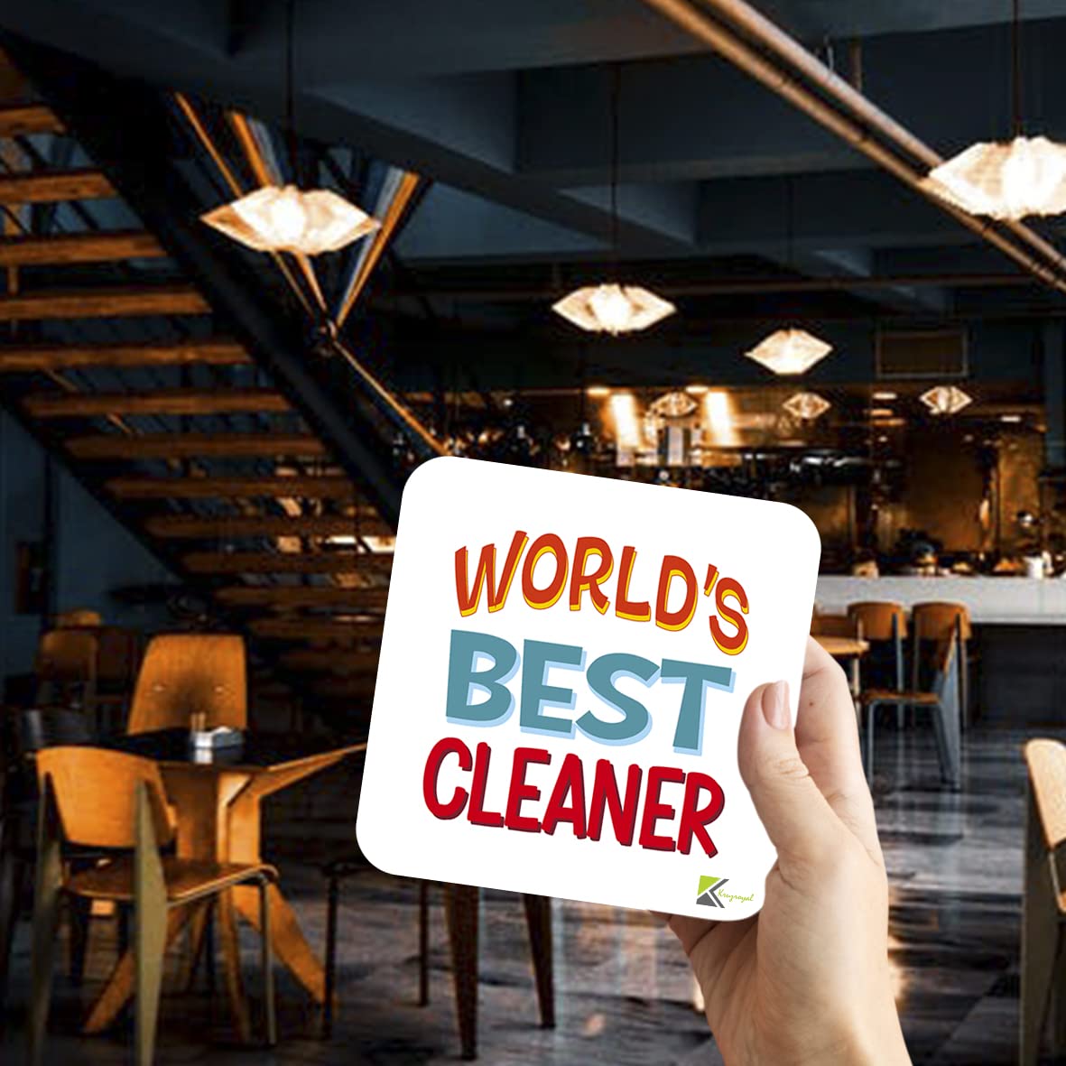 WB008 World's Best Cleaner MDF Wooden Coaster by Kruzroyal | Gift for Cleaner| Unique Novelty Present | 9cm x 9cm | Coffee Tea MDF Wooden Coaster
