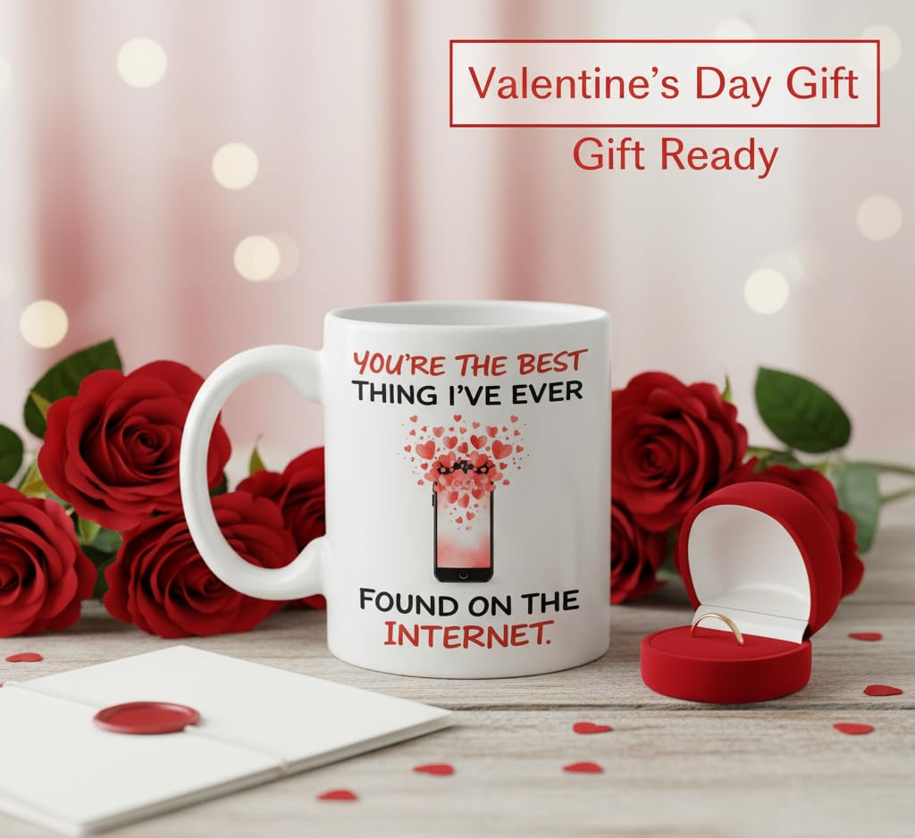 Kruzroyal Funny Anniversary Mug - You’re The Best Thing I’ve Ever Found on The Internet - Novelty Gift for Boyfriend, Girlfriend, Husband, Wife - Internet Dating Birthday Present - 11oz Ceramic Cup