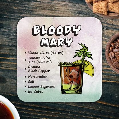 CS692 Drink Recipe Bloody Mary Novelty Funny Coffee Tea Drink Gift Glossy MDF Wooden Coaster