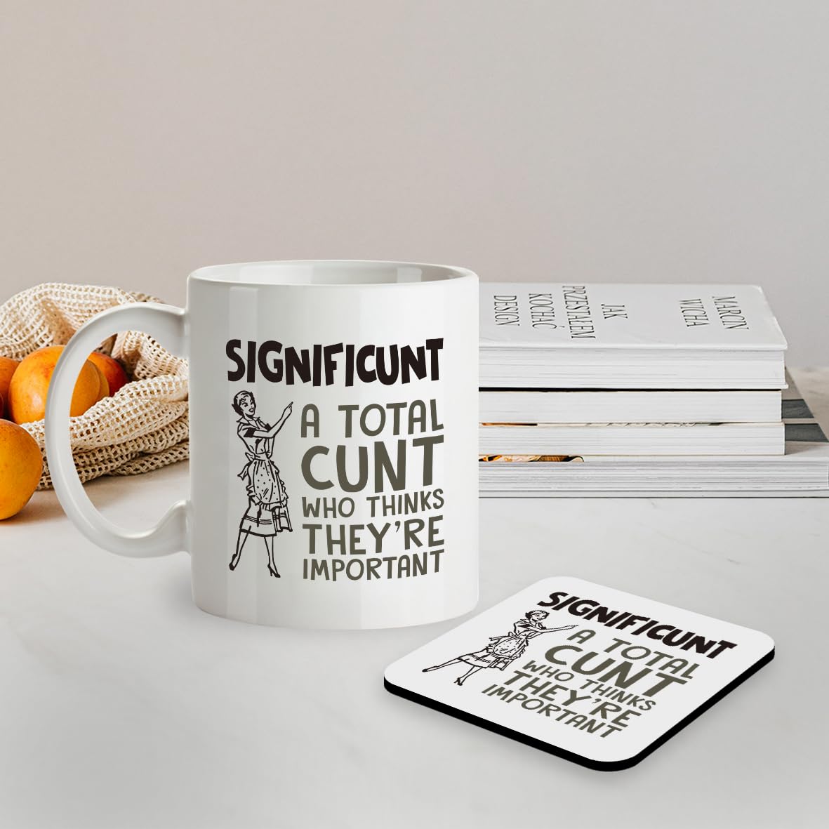 Kruzroyal SM029 Significunt : A Total c*nt who Think They're Important Rude Office -11OZ Mug & Matching Coaster Set