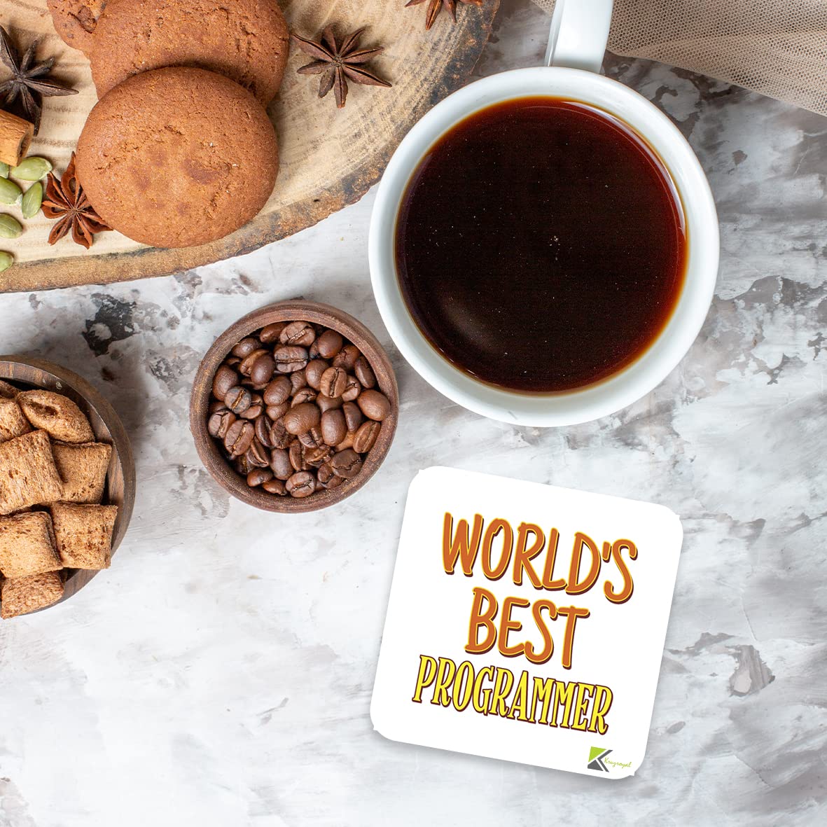WB087 World's Best Programmer MDF Wooden Coaster by Kruzroyal | Gift for Programmer | Unique Novelty Present | 9cm x 9cm | Coffee Tea MDF Wooden Coaster