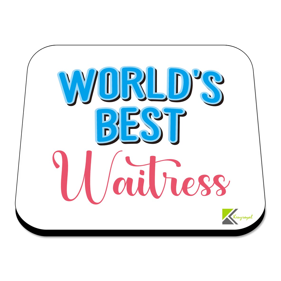 WB041 World's Best Waitress MDF Wooden Coaster by Kruzroyal | Gift for Waitress | Unique Novelty Present | 9cm x 9cm | Coffee Tea MDF Wooden Coaster