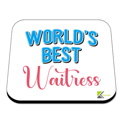 WB041 World's Best Waitress MDF Wooden Coaster by Kruzroyal | Gift for Waitress | Unique Novelty Present | 9cm x 9cm | Coffee Tea MDF Wooden Coaster