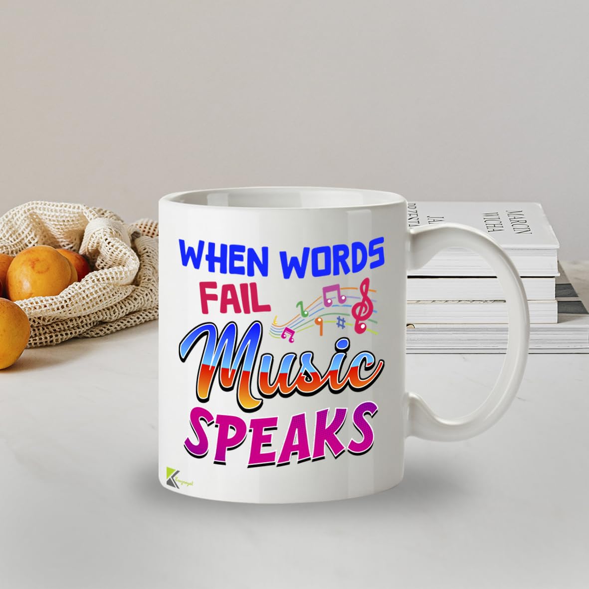 Kruzroyal Music Mug Gift 11oz/325ml - When Words Fail Music Speaks Mug - 11oz Ceramic Coffee Cup for Musicians, Lovers, Teachers - Inspirational Gift