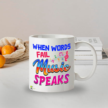 Kruzroyal Music Mug Gift 11oz/325ml - When Words Fail Music Speaks Mug - 11oz Ceramic Coffee Cup for Musicians, Lovers, Teachers - Inspirational Gift