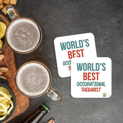 WB092 World's Best Occupational Therapist MDF Wooden Coaster by Kruzroyal | Gift for Occupational Therapist | Unique Novelty Present | 9cm x 9cm | Coffee Tea MDF Wooden Coaster