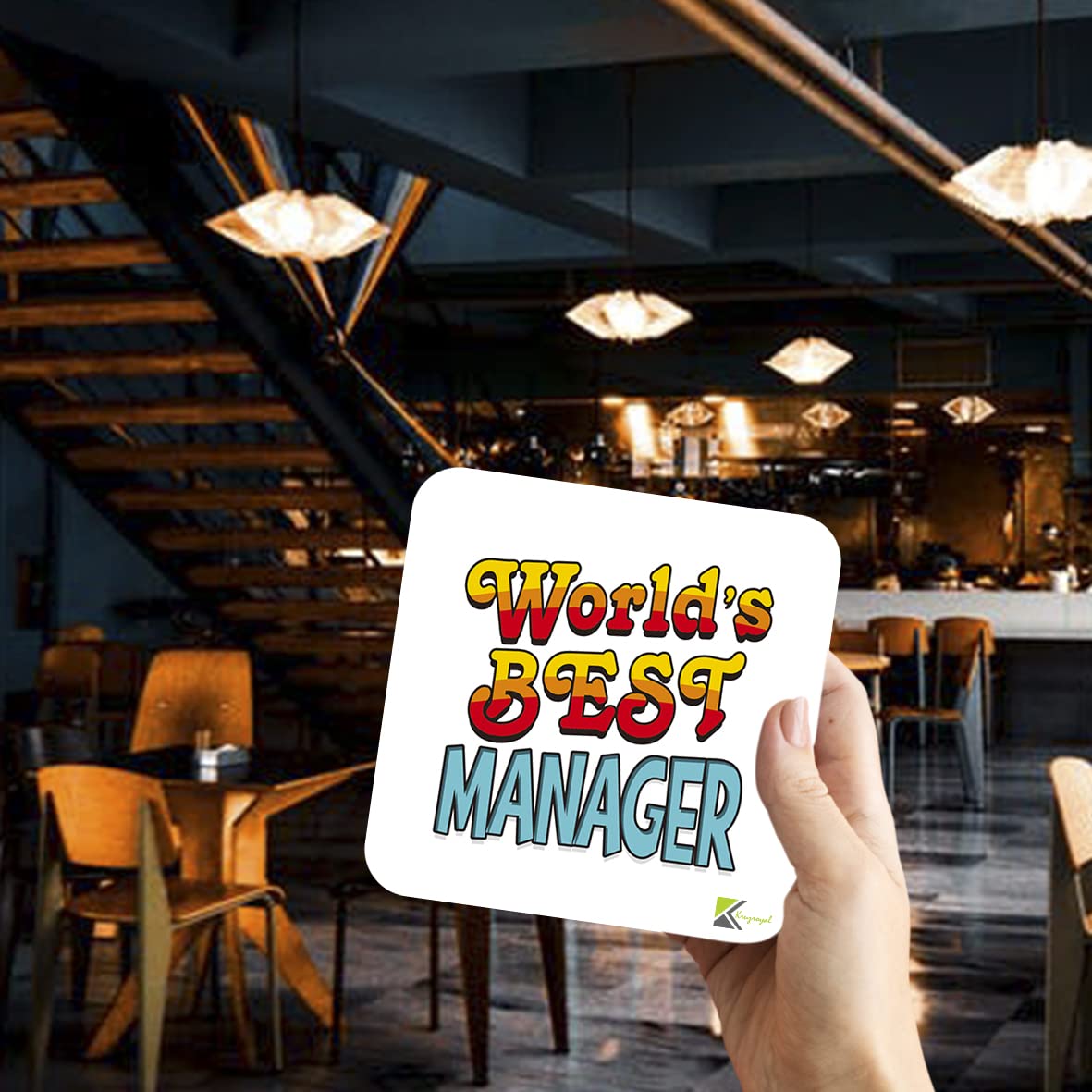 WB038 World's Best Manager MDF Wooden Coaster by Kruzroyal | Gift for Manager | Unique Novelty Present | 9cm x 9cm | Coffee Tea MDF Wooden Coaster