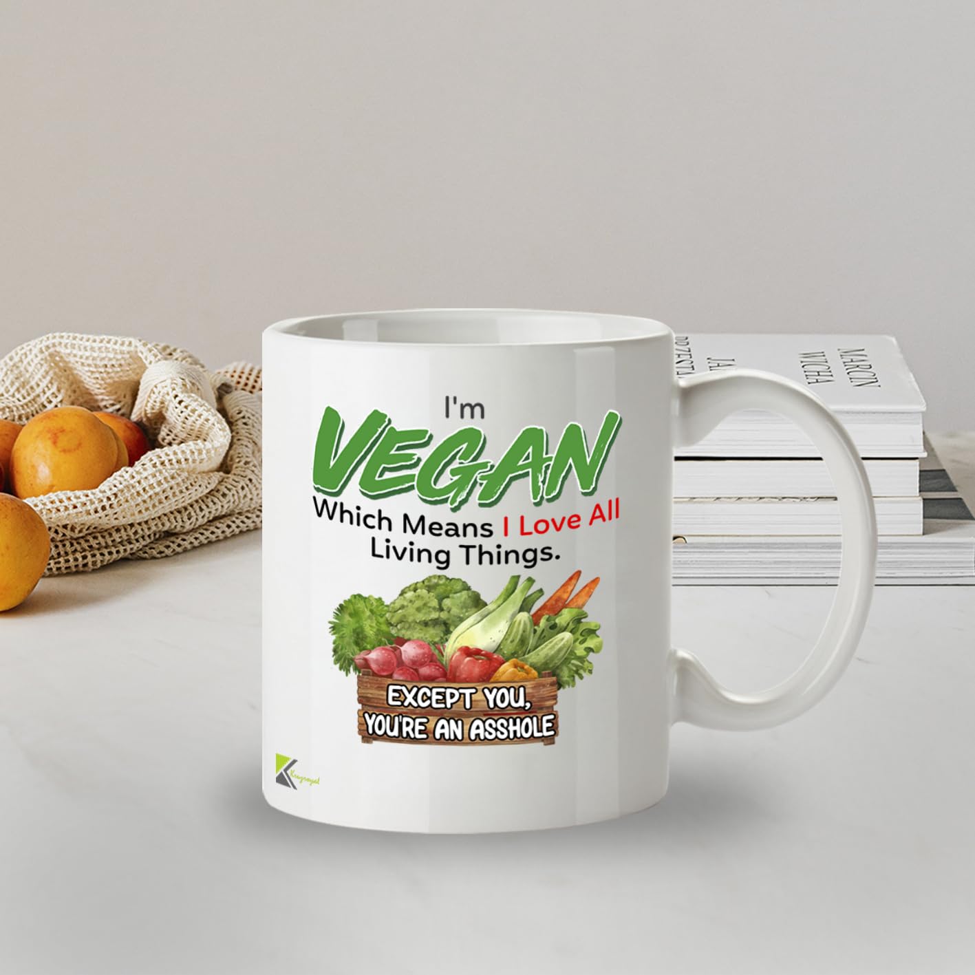 DZ954 Vegan Funny Mug - Sarcastic Coffee Cup Gift for Plant-Based Friends & Family - Witty Humor Beverage Cup - 11oz White Ceramic Drinkware