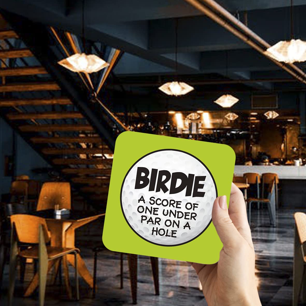 CS653 Golf Birdie: A Score of one Under par on a Hole Novelty Funny Coffee Tea Drink Gift Glossy MDF Wooden Coaster