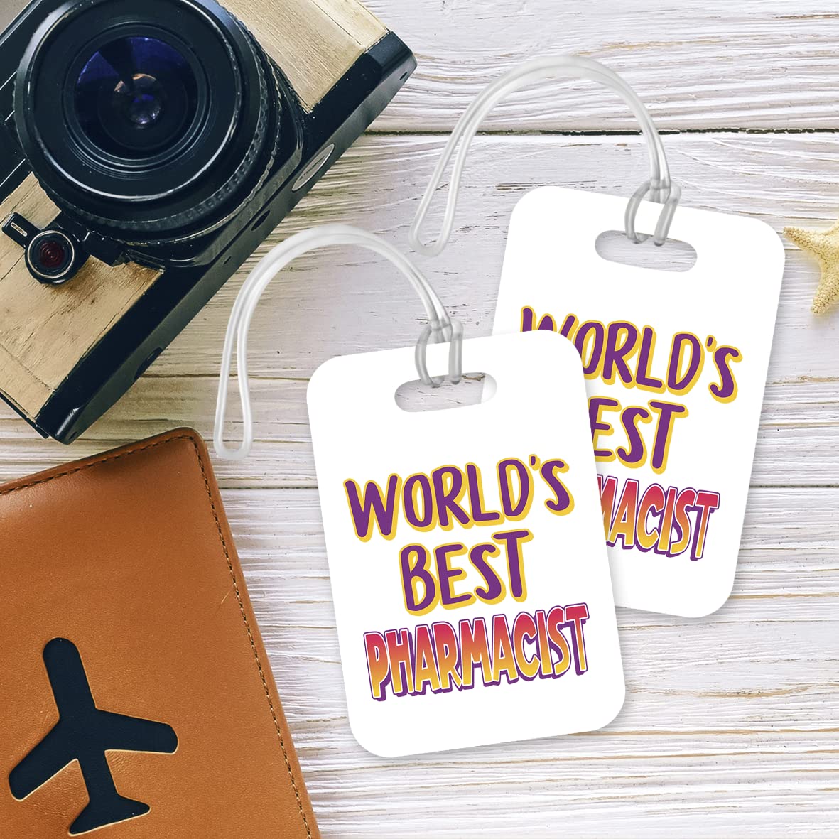 LT458 World's Best Pharmacist Novelty Funny Unique Designer Gift, Suitcase, Glossy Plastic Luggage Tag for Pharmacist