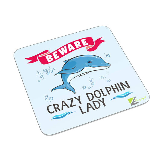 FM086 Beware Crazy Dolphin Lady Novelty Funny Idea Glossy Metal Square Fridge Magnet