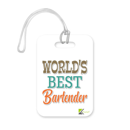 LT474 World's Best Bartender Novelty Funny Unique Designer Gift, Suitcase, Glossy Plastic Luggage Tag for Bartender