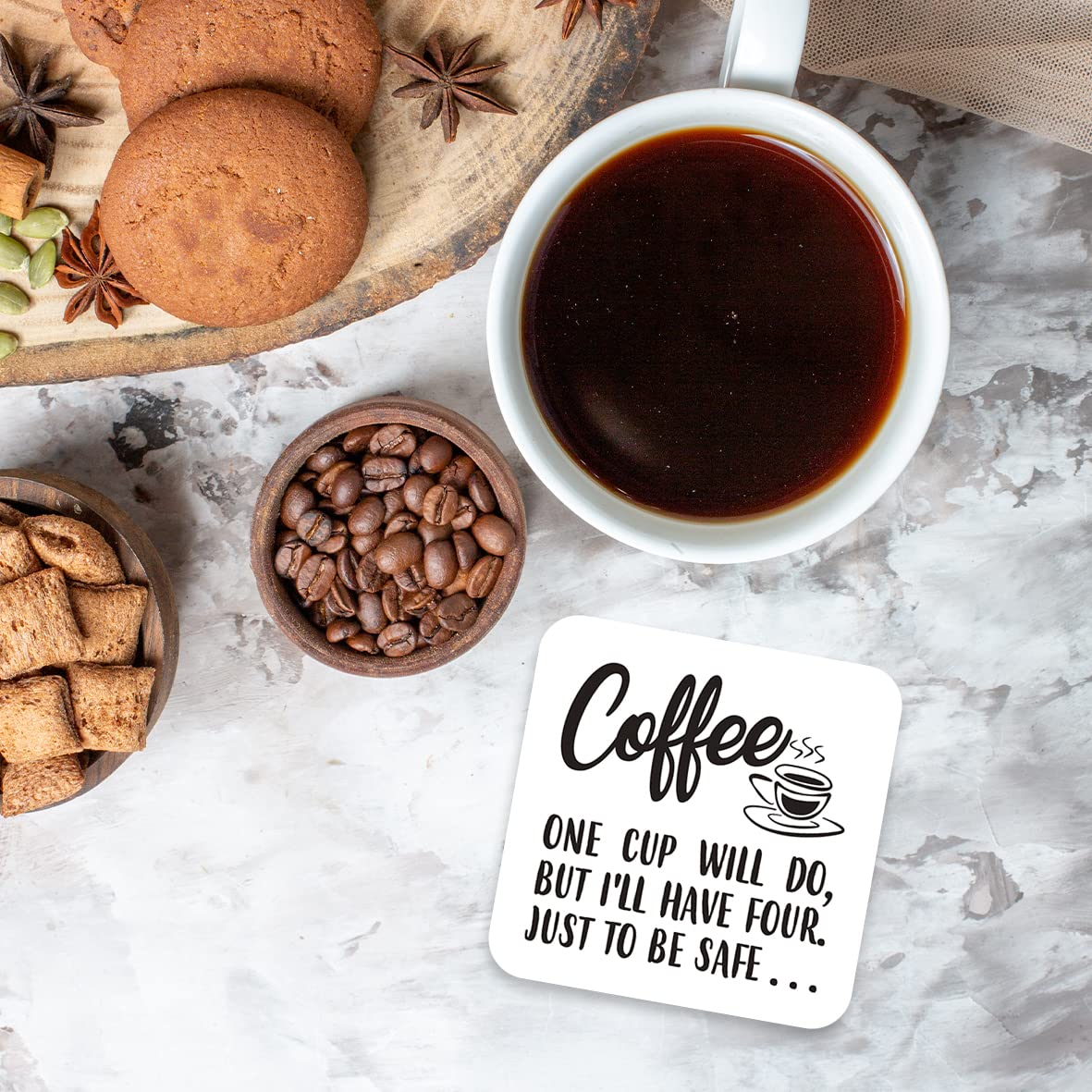 CS527 Coffee : One Cup Will do, but I'll Have Four. Just to be Safe Novelty Funny Coffee Tea Drink Gift Glossy MDF Wooden Coaster