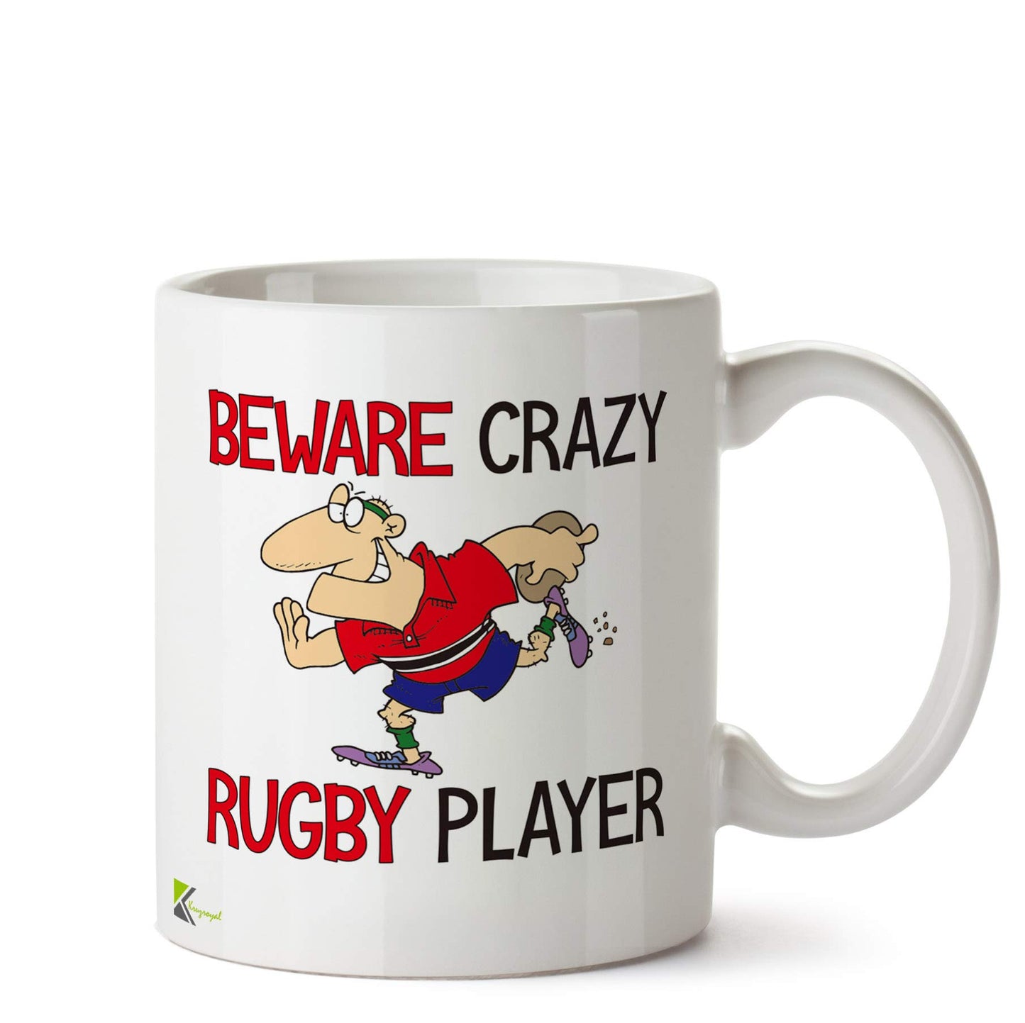 Kruzroyal "Beware Crazy Rugby Player Funny Mug - 11oz Ceramic Coffee Cup, Novelty Gift for Players, Coaches, Fans, Men, Dad
