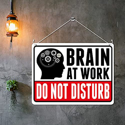Kruzroyal MP396 BRAIN AT WORK, DO NOT DISTURB. Funny Novelty Retro Vintage Metal Wall Sign Plaque 20cm x 15cm