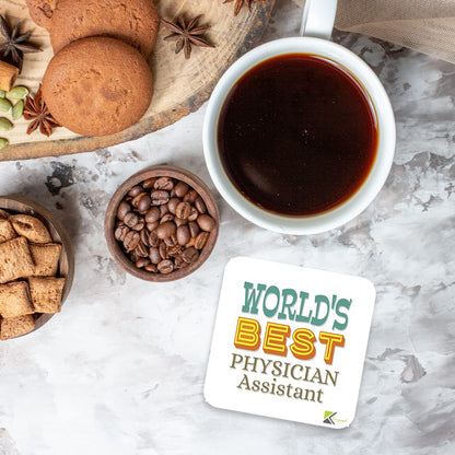 WB090 World's Best Physician Assistant MDF Wooden Coaster by Kruzroyal | Gift for Physician Assistant | Unique Novelty Present | 9cm x 9cm | Coffee Tea MDF Wooden Coaster