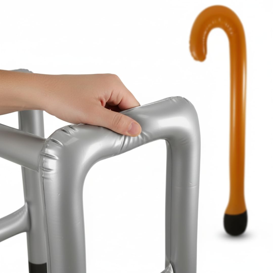 Inflatable Zimmer Frame and Walking Stick Set - Blow Up Walking Frame - Funny Retirement Party Prop, Fancy Dress Gag Joke Toy, Inflatable Zimmer Joke Gift