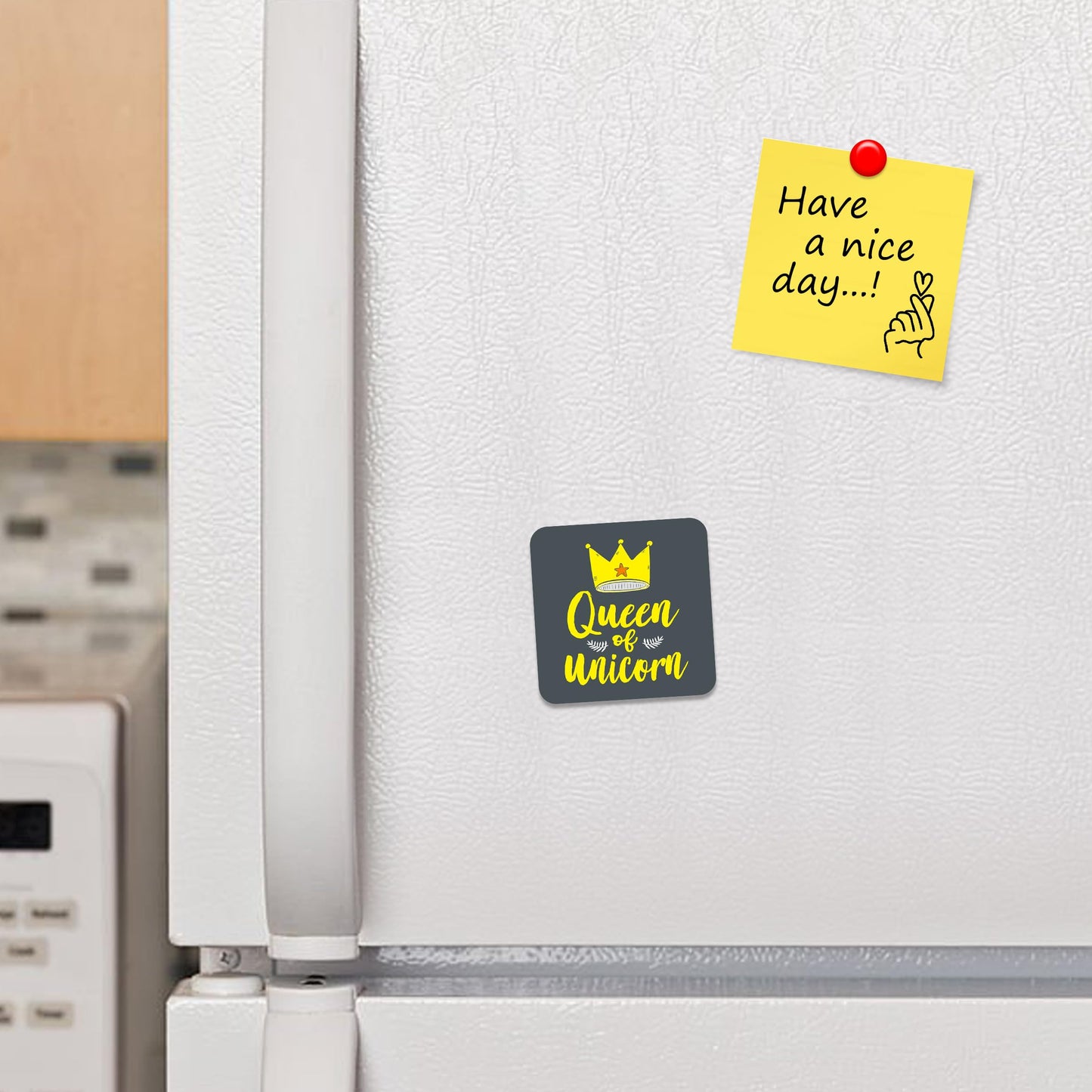 FM009 Queen Of Unicorn Novelty Funny Idea Glossy Metal Square Fridge Magnet