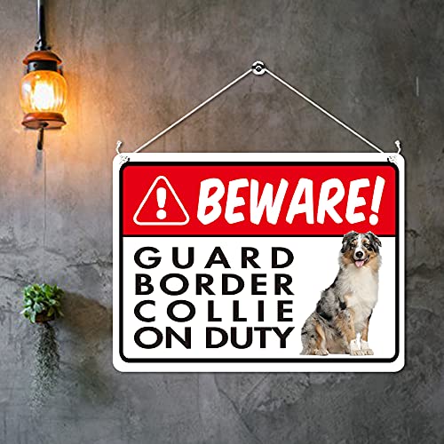 Kruzroyal MP341 BEWARE!, Guard border collie on duty. Funny Novelty Retro Vintage Metal Wall Sign Plaque 20cm x 15cm