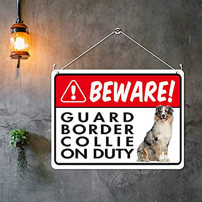 Kruzroyal MP341 BEWARE!, Guard border collie on duty. Funny Novelty Retro Vintage Metal Wall Sign Plaque 20cm x 15cm