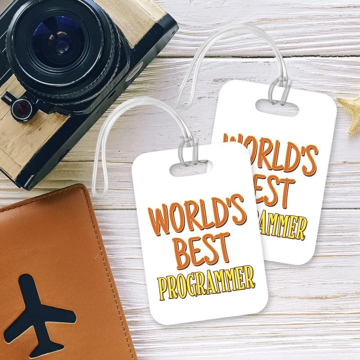 LT487 World's Best Programmer Novelty Funny Unique Designer Gift, Suitcase, Glossy Plastic Luggage Tag for Programmer