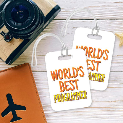 LT487 World's Best Programmer Novelty Funny Unique Designer Gift, Suitcase, Glossy Plastic Luggage Tag for Programmer