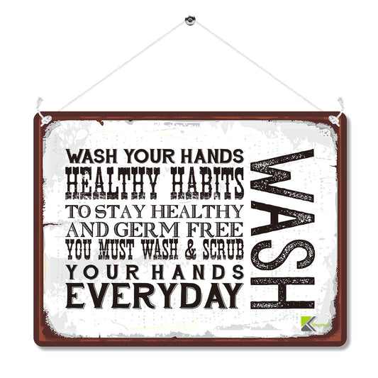 Kruzroyal MP082 Wash Your Hands/Healthy Habits Funny Novelty Retro Vintage Metal Wall Sign Plaque 20cm x 15cm