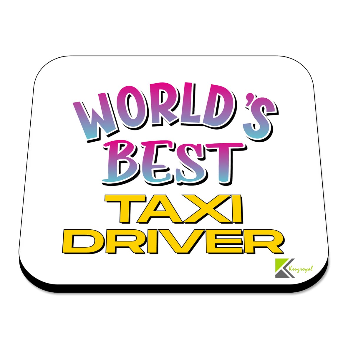 WB093 World's Best Taxi Driver MDF Wooden Coaster by Kruzroyal | Gift for Taxi Driver| Unique Novelty Present | 9cm x 9cm | Coffee Tea MDF Wooden Coaster