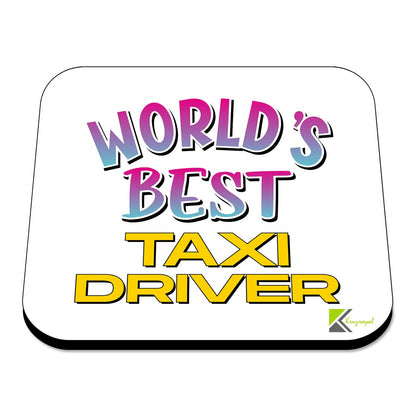 WB093 World's Best Taxi Driver MDF Wooden Coaster by Kruzroyal | Gift for Taxi Driver| Unique Novelty Present | 9cm x 9cm | Coffee Tea MDF Wooden Coaster
