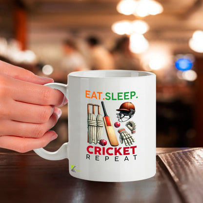 Kruzroyal Funny Cricket Mug | Eat Sleep Cricket Repeat | Cricket Gifts for Men Dad Him | 11oz Ceramic Coffee Mug