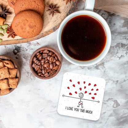 Kruzroyal I Love You This Much Coaster - Funny Valentine’s Day Gift, Romantic Glossy MDF Wooden Drinks Coaster - Novelty Anniversary Present (CS195)