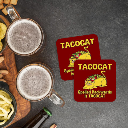 CS800 Tacocat : Spelled Backwards is Tacocat Novelty Funny Coffee Tea Drink Gift Glossy MDF Wooden Coaster