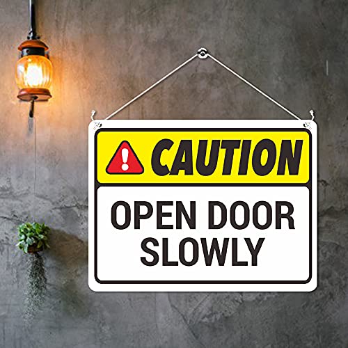 Kruzroyal MP454 Caution : Open Door Slowly Funny Novelty Retro Vintage Metal Wall Sign Plaque 20cm x 15cm