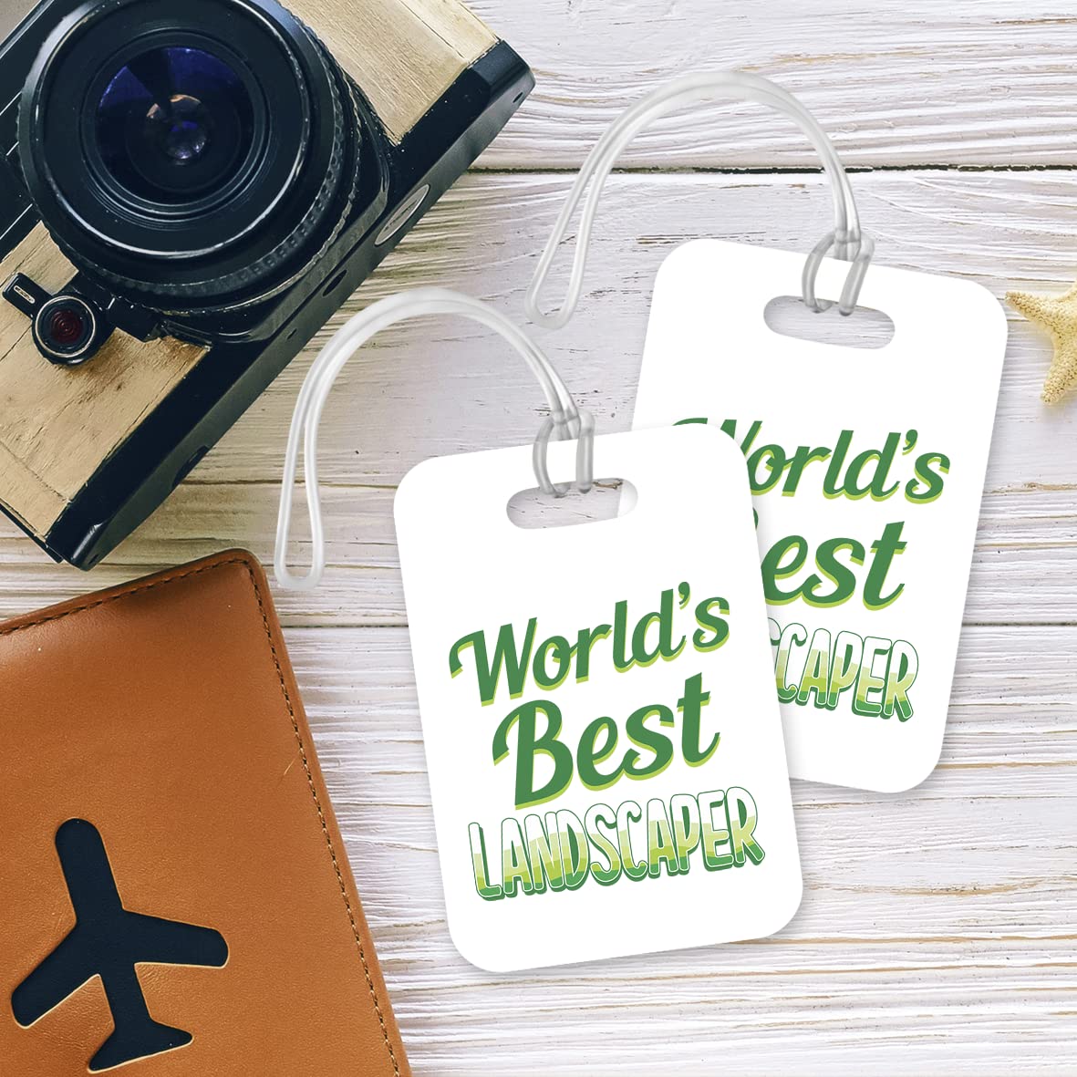 LT432 World's Best Landscaper Novelty Funny Unique Designer Gift, Suitcase, Glossy Plastic Luggage Tag for Landscaper