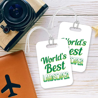 LT432 World's Best Landscaper Novelty Funny Unique Designer Gift, Suitcase, Glossy Plastic Luggage Tag for Landscaper